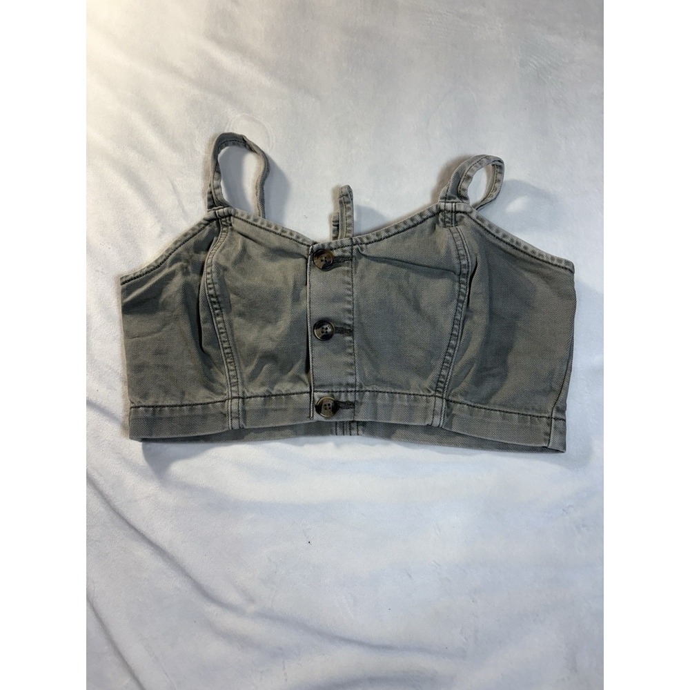 American Eagle Utility Crop Top Women's Size 4 Olive Green Button Front Cotton